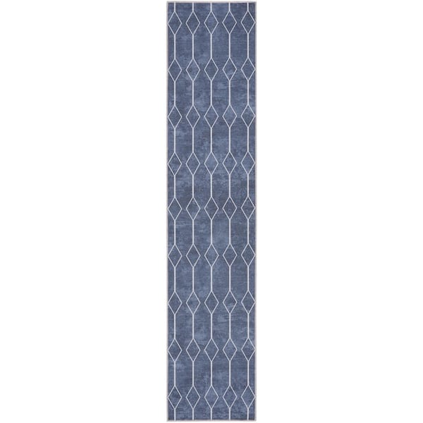 57 GRAND BY NICOLE CURTIS 57 Grand Machine Washable Navy 2 ft. x 10 ft. Geometric Contemporary Runner Area Rug