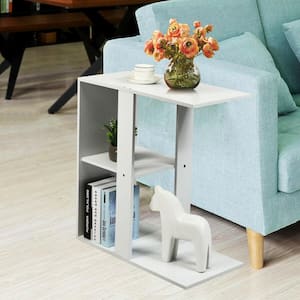 23.5 in. White Wood Rectangle End Table 3-tier Side Table with Storage Shelf