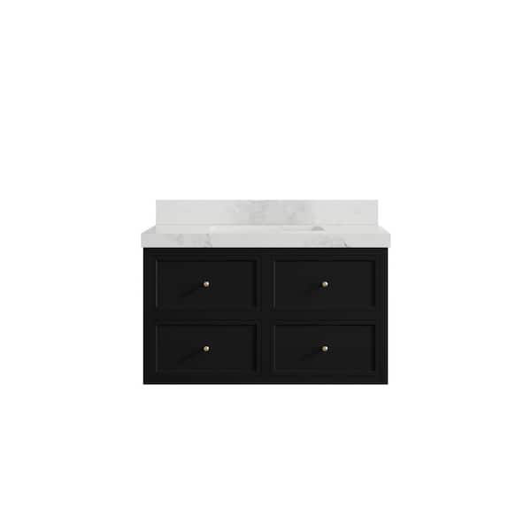 Willow Collections Roswell 36 in. Single Sink Freestanding Black Bath Vanity with Calacatta Nuvo Qt. Top Unassembled