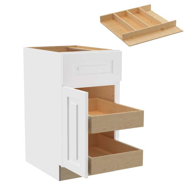 Home Decorators Collection Grayson 18 in. W x 24 in. D x 34.5 in. H Assembled Plywood Base Kitchen Cabinet in Pacific White with 2ROT Utility LH