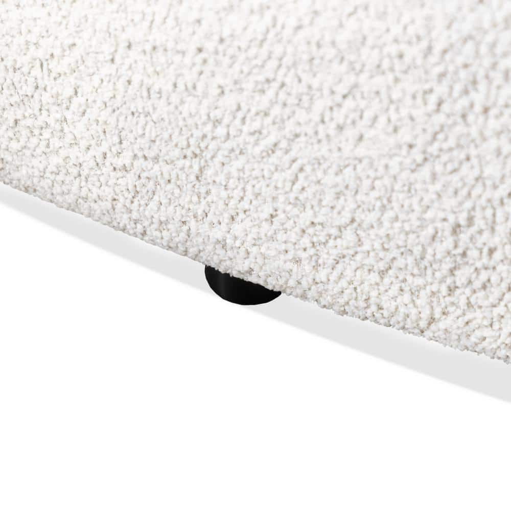 85" Off-White Boucle Fabric Curved Sofa with Wooden Legs