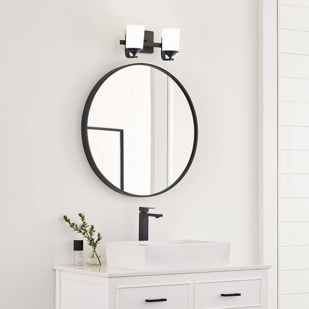 Midnight Black 2-Light Vanity Wall Sconce with Etched White Glass