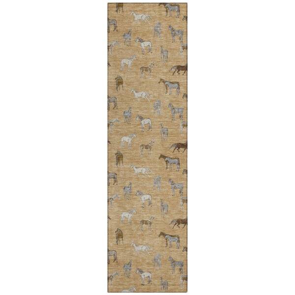 Chantille Machine Washable Indoor/Outdoor Abstract ACN2521 Gold 2 ft. x 7 ft. Runner Rug
