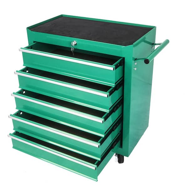 13 in. 5 Drawer Tool Chest, Side Tool Cabinets for Garage Storage with 4 Wheels and Locking System, Green