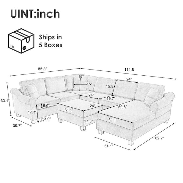 Harper & Bright Designs 111.8 in. Chenille Upholstered U-Shaped