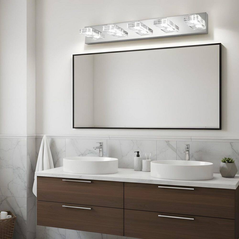 31.1 in. 5-Light LED Bathroom Vanity Light with Acrylic Shade and Dimmable 6000K Light price history on PriceWatchPro