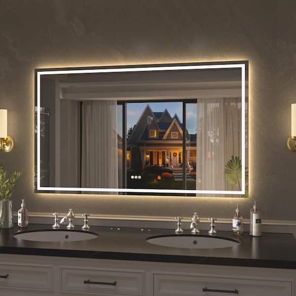 Flicker 60 in. W x 36 in. H Rectangular Frameless Anti-Fog LED Dimmable Wall Bathroom Vanity Mirror in Polished Crystal
