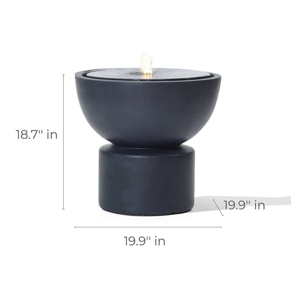 Dark Gray Round Resin Outdoor Fountain with LED Lights
