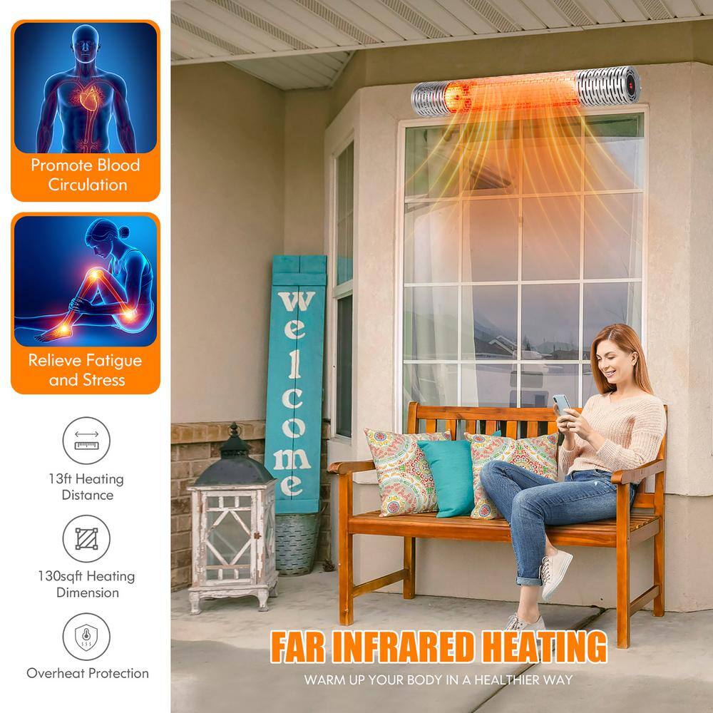 Silver Wall-Mounted Infrared Heater with Remote Control