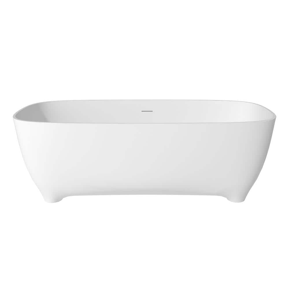 67" White Solid Surface Freestanding Soaking Bathtub