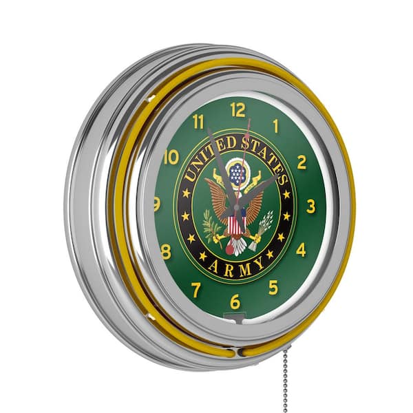 Trademark Global 14 in. U.S. Army Symbol Chrome Double Ring Neon Wall Clock