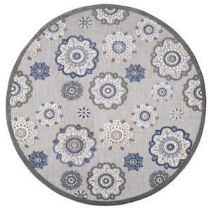 Ava Gray 8 ft. Round Bohemian Floral Indoor/Outdoor Area Rug