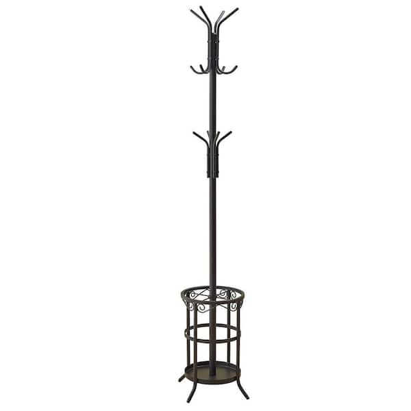 Freestanding Black Metal Umbrella Stand with 12-Hooks Hat Hanger