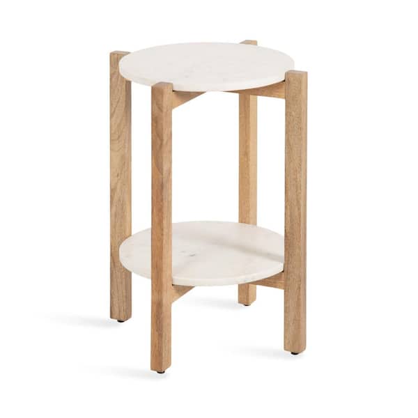 Kate and Laurel Moxley 16 in. White/Natural Round Marble End Table