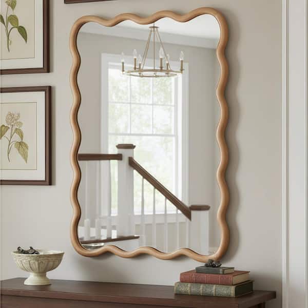 30 in. W x 40 in. H Wood Wavy Rectangle ecorative Mirror with Sturdy Frame in Natural