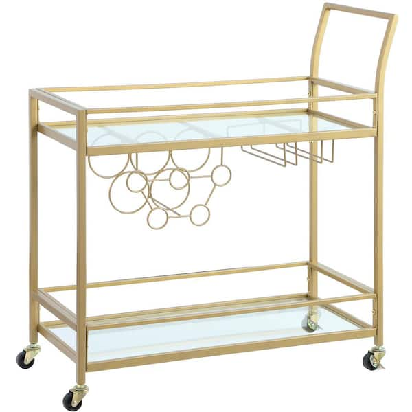 Photo 1 of 30 in. x 13 in. x 32.5 in. Rectangular Metal Gold Francesca Bar Cart