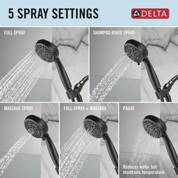 Delta 5-Spray Settings Wall Mount Handheld Shower Head 1.75 GPM in Matte  Black 75511BL - The Home Depot