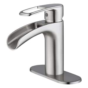 Single Handle Single Hole Bathroom Faucet with Pop Up Drain in Brushed Nickel