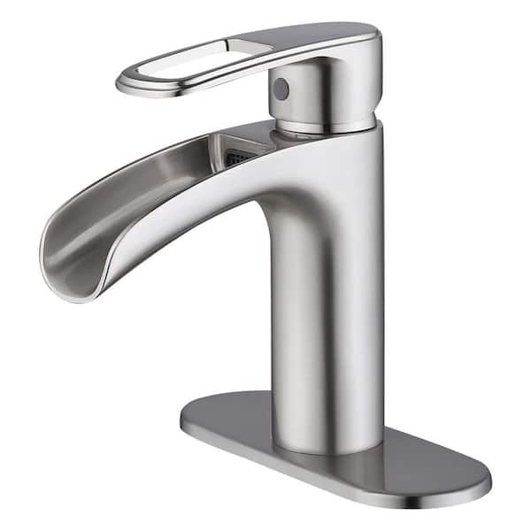 Lukvuzo Single Handle Single Hole Bathroom Faucet with Pop Up Drain in Brushed Nickel