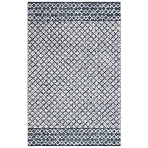 Abstract Ivory/Navy Doormat 3 ft. x 5 ft. Geometric Distressed Area Rug