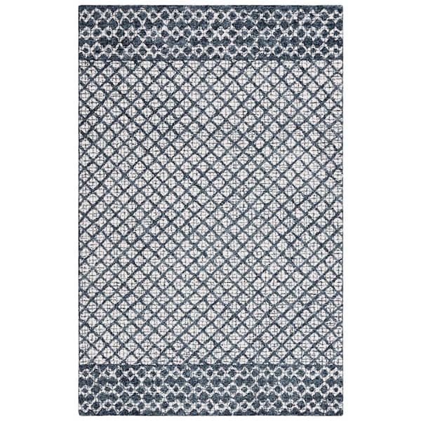SAFAVIEH Abstract Ivory/Navy Doormat 3 ft. x 5 ft. Geometric Distressed Area Rug