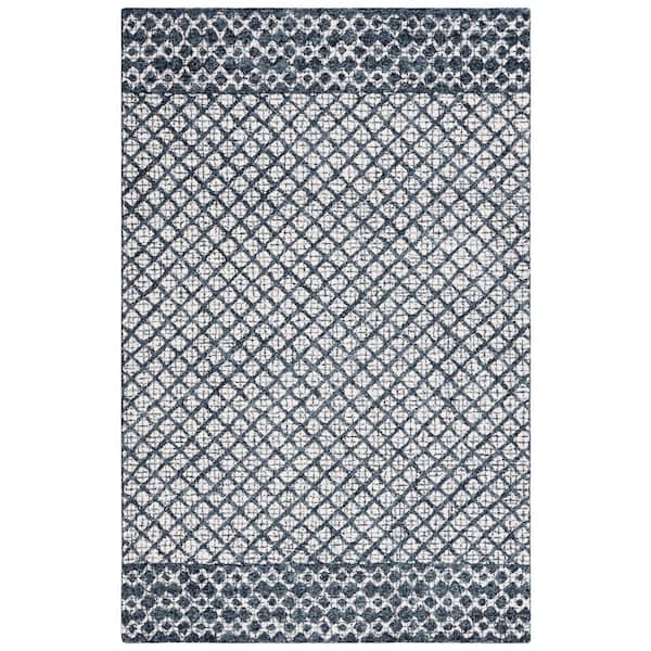 SAFAVIEH Abstract Ivory/Navy 5 ft. x 8 ft. Border Striped Area Rug