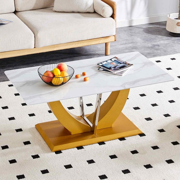 Modern 43.3 in. Golden Rectangle Glass Coffee Table