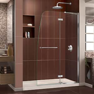 Aqua Ultra 60 in. x 74-3/4 in. Frameless Hinged Shower Door in Chrome with Base in Biscuit