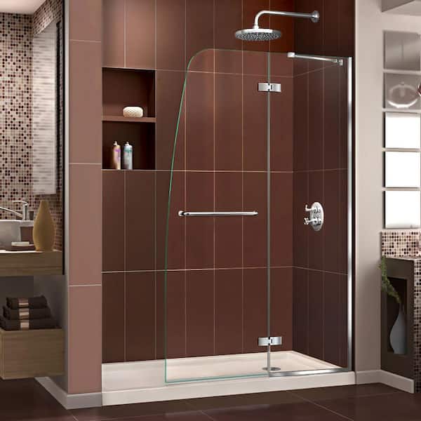 DreamLine Aqua Ultra 60 in. x 74-3/4 in. Frameless Hinged Shower Door in Chrome with Base in Biscuit