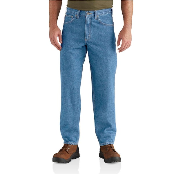 Carhartt Men's 30 in. x 28 Stonewash Cotton Fit 5-Pocket Tapered Leg Jean-B17-STW The Home Depot