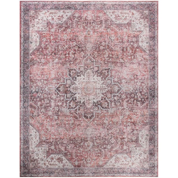 Nourison Washables Red 9 ft. x 12 ft. Center medallion Traditional Area Rug