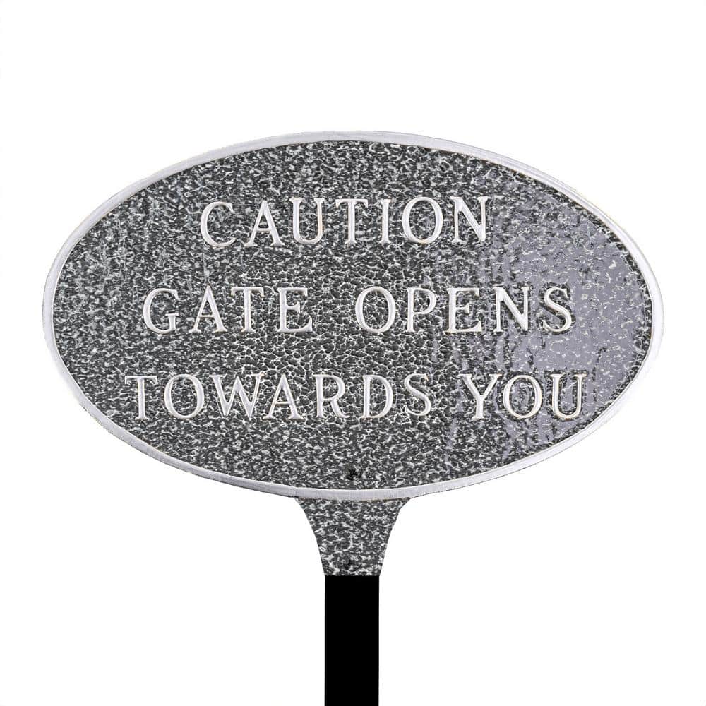 6 in. x 10 in. Small Oval Caution Gate Opens Towards You Statement Plaque Sign with Lawn Stake - Swedish Iron product image for price tracking