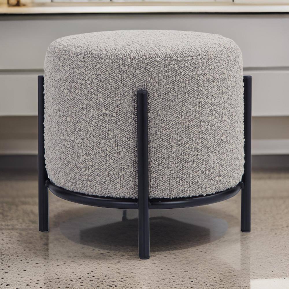 Gray Round Polyester Upholstered Iron Accent Stool