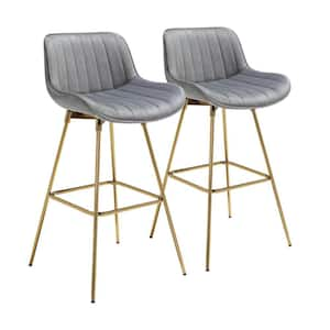 28.94 in. Gray Low Back Metal Bar Chair with Velvet Seat Set of 2