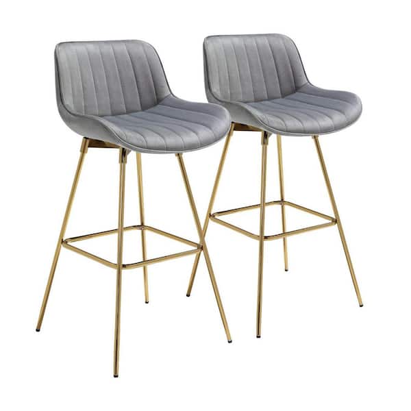 HomeRoots 28.94 in. Gray Low Back Metal Bar Chair with Velvet Seat Set of 2