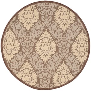 Courtyard Chocolate/Natural 7 ft. x 7 ft. Round Floral Indoor/Outdoor Patio  Area Rug
