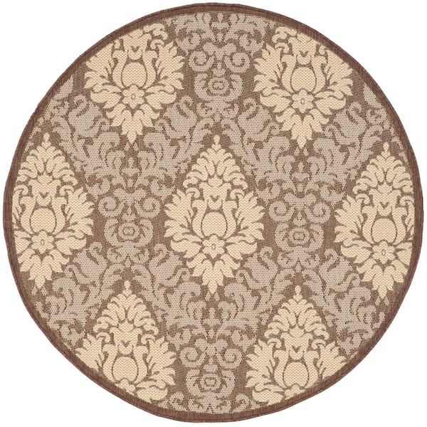SAFAVIEH Courtyard Chocolate/Natural 7 ft. x 7 ft. Round Floral Indoor/Outdoor Patio  Area Rug