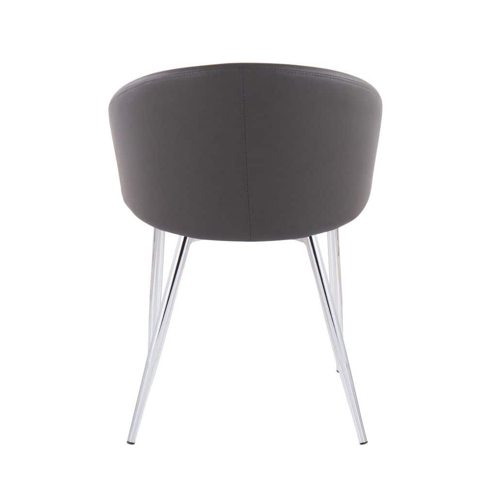 Grey Faux Leather and Chrome Metal Low Arm Chair Set