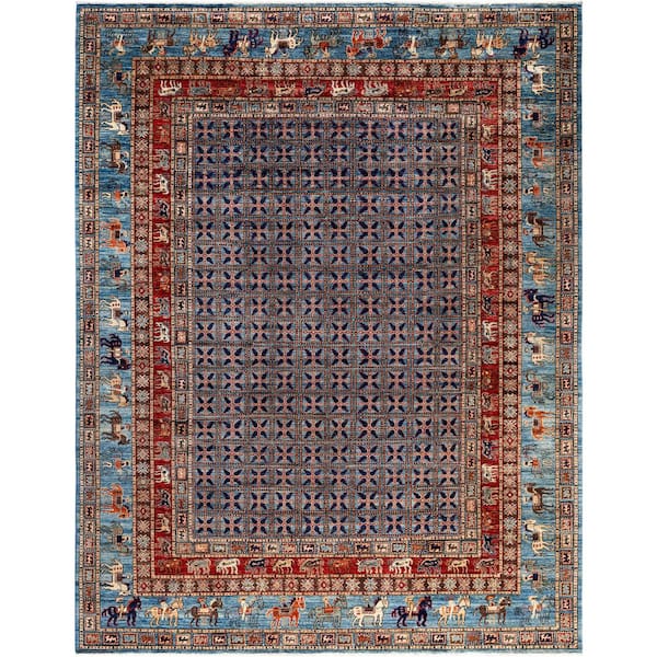 Serapi Light Blue 9 ft. x 12 ft. Tribal Wool Indoor Area Rug