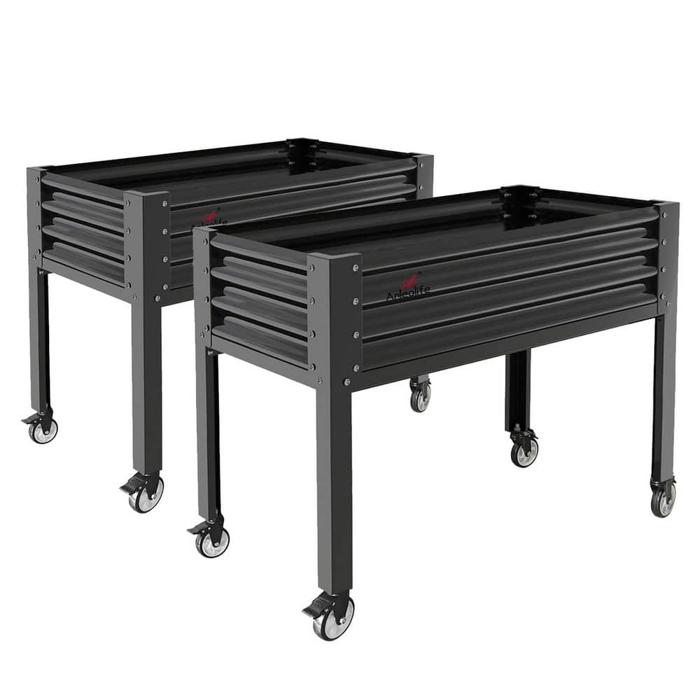 2-Set Galvanized Steel Raised Garden Bed with Legs 48 x 24 x 35 in., Elevat