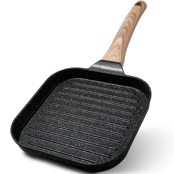 1-Piece 7 in. Nonstick Granite Coating Die-Cast Aluminum Double Grill Pan with Pour Spouts for Oven and Stovetops