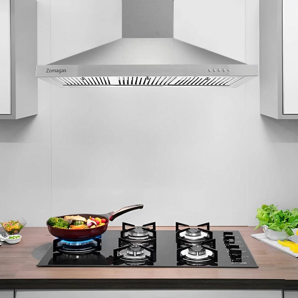 36 in. 450 CFM Convertible Dual Ventilation Mode Wall Mounted Range Hood in Silver w/LED Light and Push Button Control