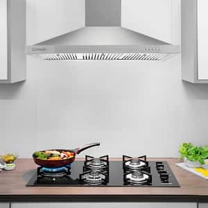 36 in. 450 CFM Convertible Dual Ventilation Mode Wall Mounted Range Hood in Silver w/LED Light and Push Button Control