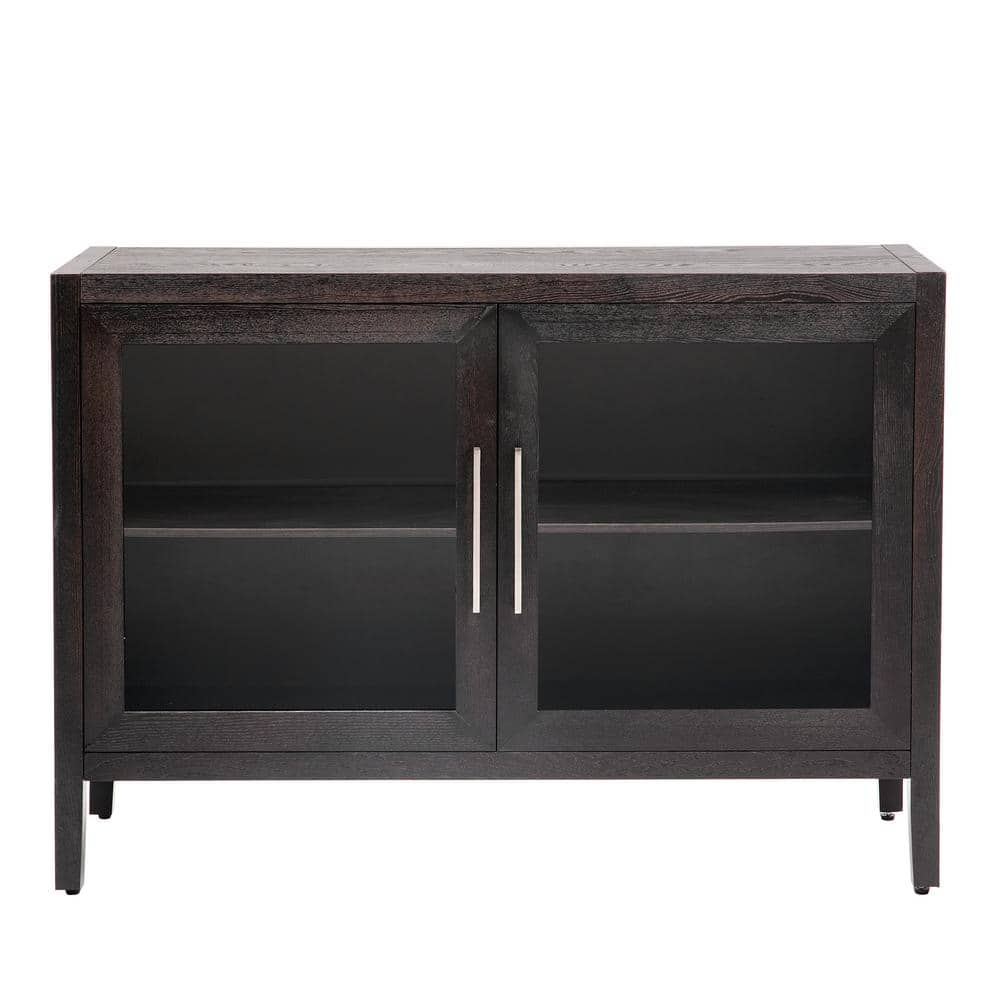 48 in. W x 15.7 in. D x 34.4 in. H Walnut Brown Linen Cabinet with 2-Tempered Glass Doors and Adjustable Shelf