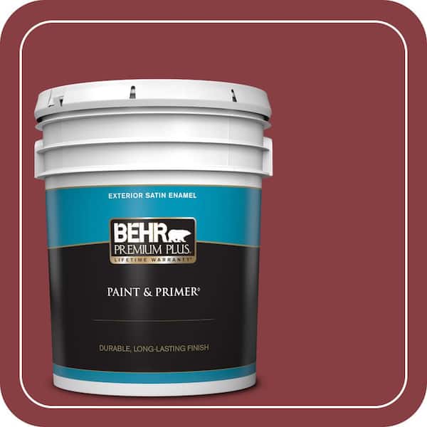 BEHR PREMIUM PLUS 5 gal. #S-G-140 Cherry Cobbler Satin Enamel Exterior Paint & Primer