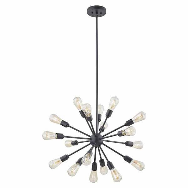 Logmey 18-Light Black Farmhouse Sputnik Chandelier for Dining Room Kitchen Island Bedroom, Pendant with Adjustable Down Rod