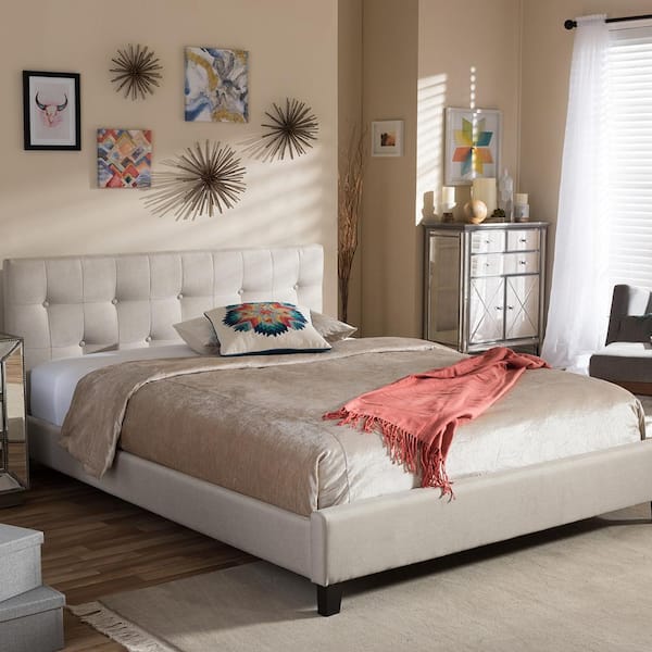 Baxton Studio Annette Beige Queen Upholstered Bed