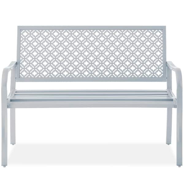 Best Choice Products 2-Person Light Gray Metal Outdoor Geometric Garden Bench
