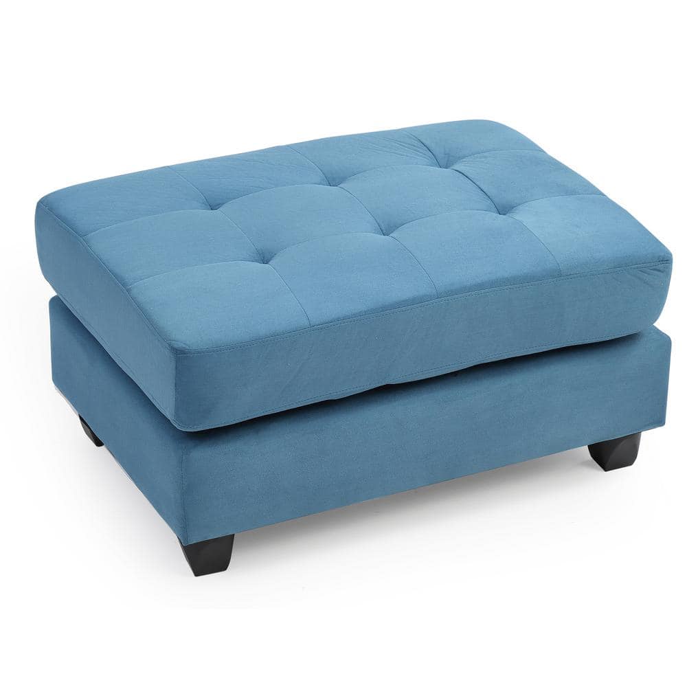 Malone Aqua Tufted Ottoman with Wood Frame