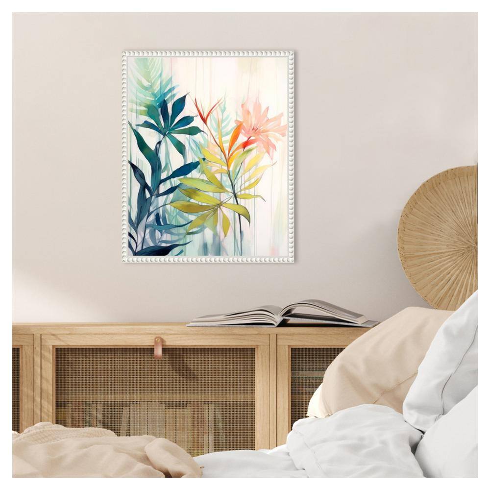 16"x20" Pink and Yellow Floral Abstract Canvas Wall Art in White Frame